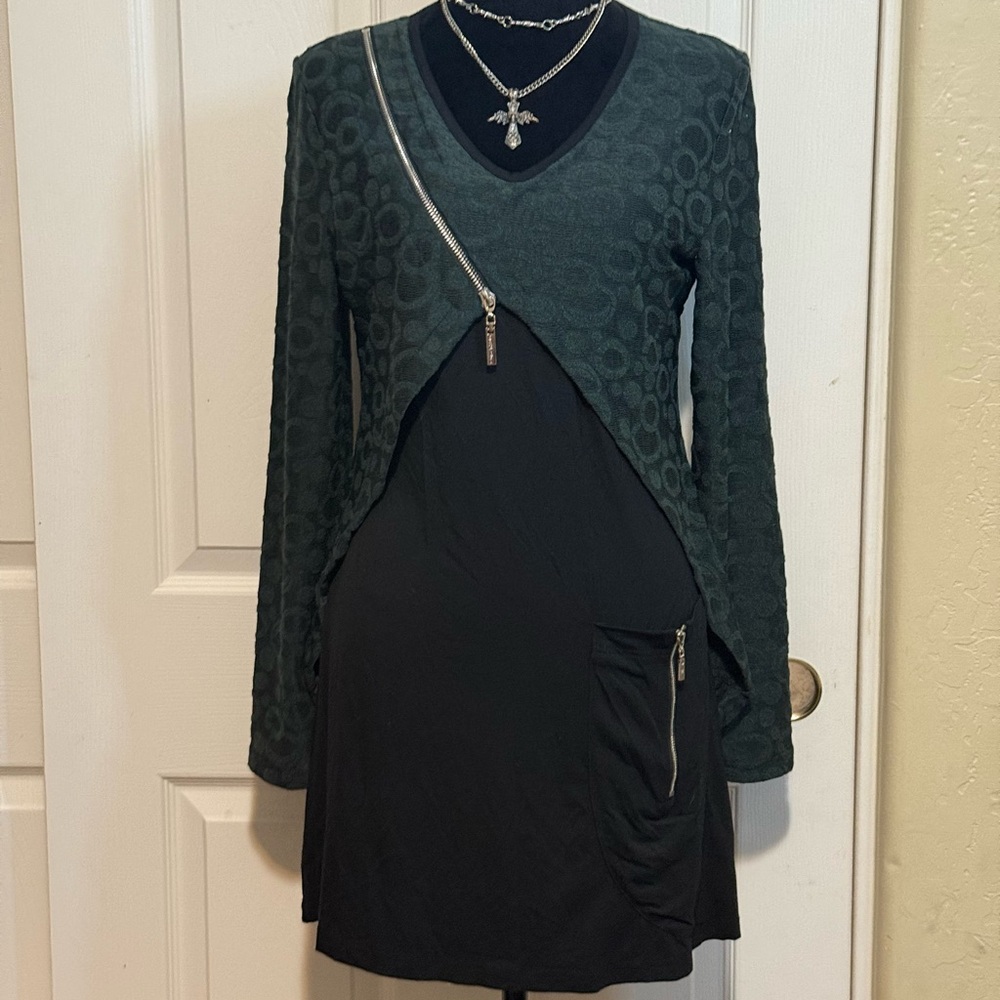 Gothic Chic Black and Green Women's Dress